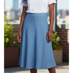 L.L. Bean Linen Classic Fit Blue A-Line Midi Skirt Plus Size 18W Beach Coastal
